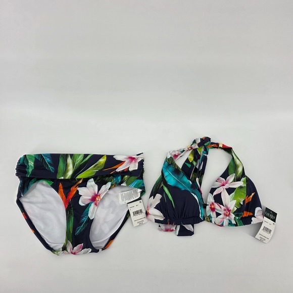 New Lauren Ralph Lauren Watercolor Bikini Top and Hipster Bottoms Womens Size 0 - Picture 2 of 7